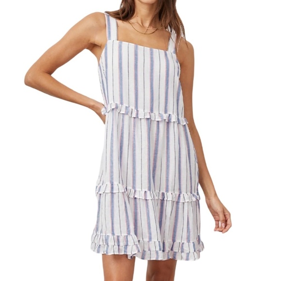 Rails Sandy Dress Linen Tahiti Stripe ParallelRuffles Layers Flowy Tiered Skirt - Picture 5 of 14